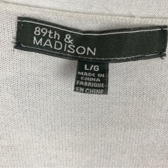 89th & Madison Open Front Rayon Blend Striped Cardigan Large White - Picture 10 of 11